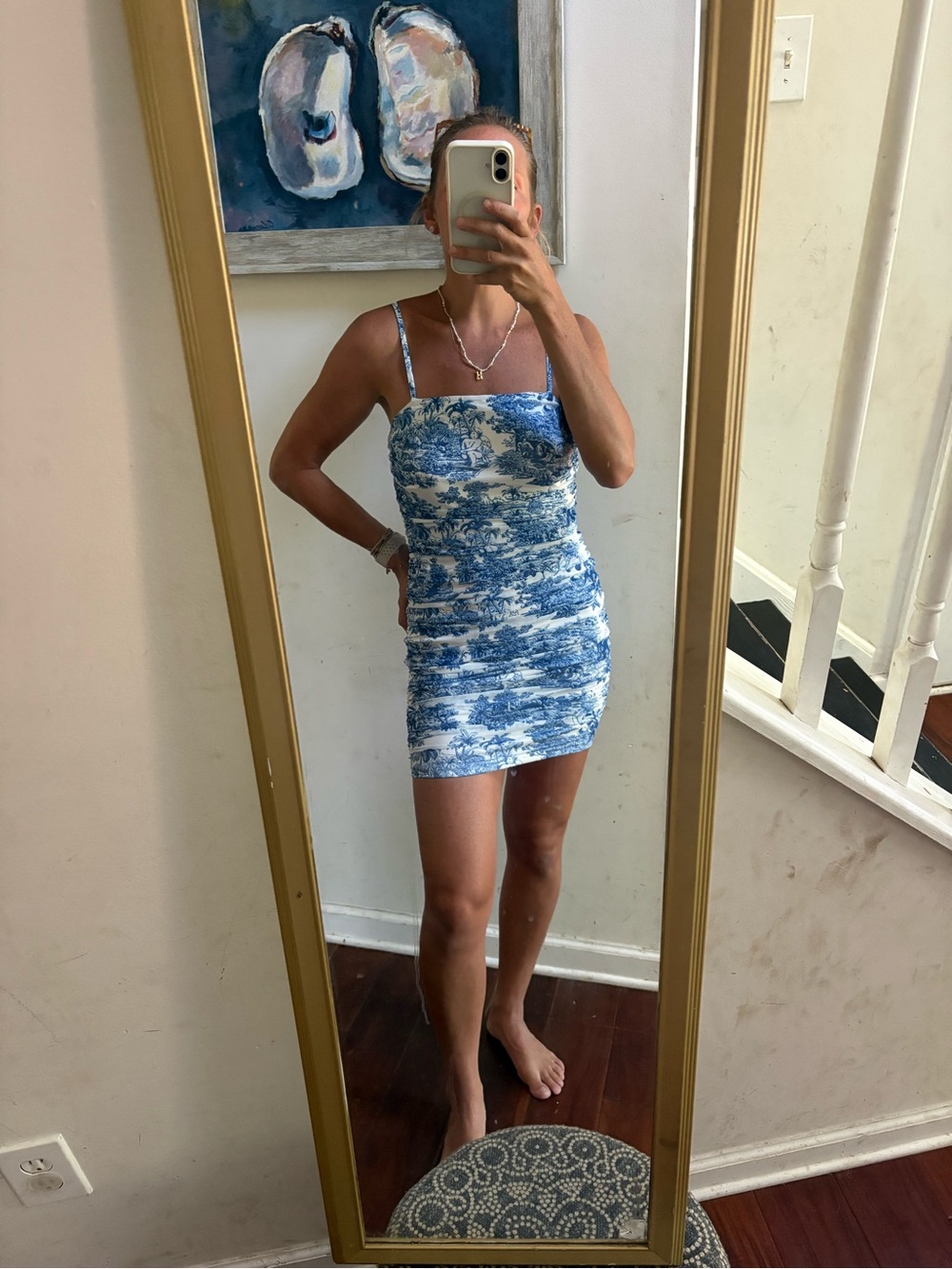 Blue & White Toile Bodycon Mini Dress